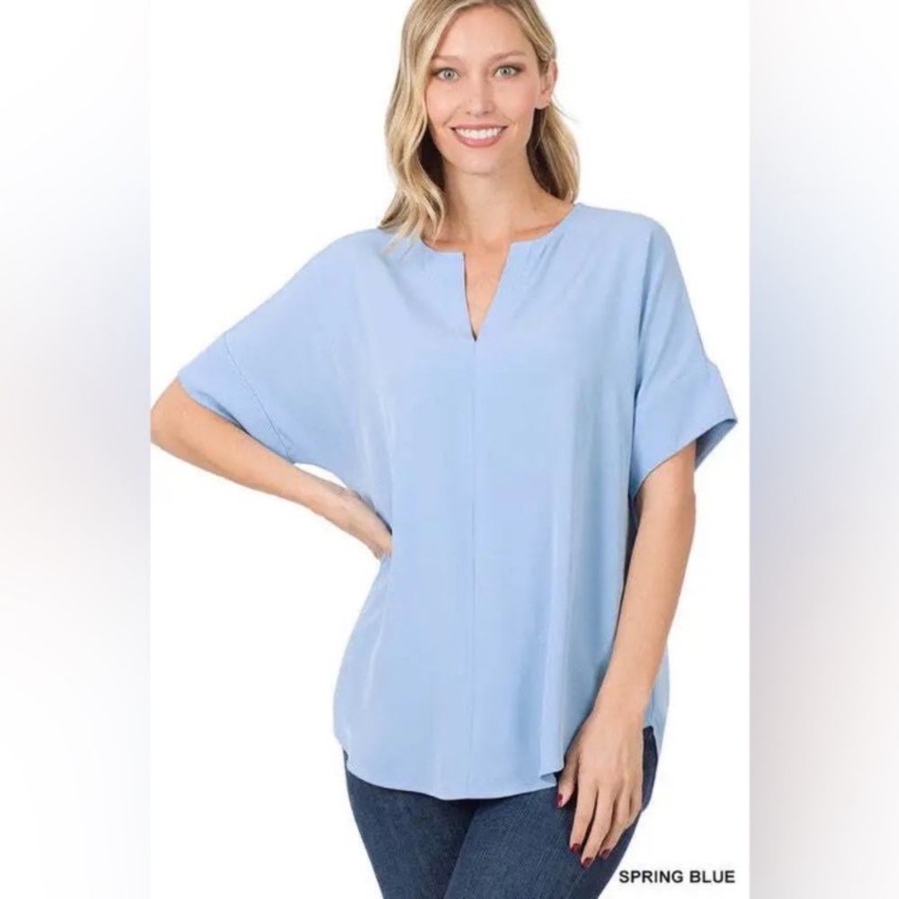 Women’s Zenana Premium Spring Blue Women's Top, Size 1X short sleeve plus size